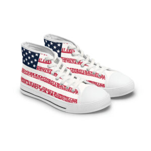 USA States n Stripes Women’s RW&B White High Top Sneakers