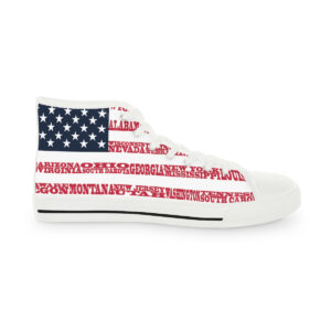 USA States n Stripes Men’s RW&B White High Top Sneakers